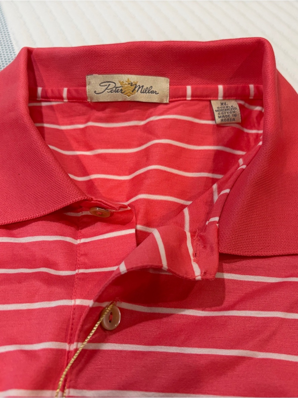 Peter Millar Pink and White Striped Polo - Picture 3 of 5